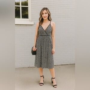 J.Crew Navy & White Embroidered Midi Dress – Size 12